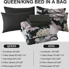 7 Piece Black Beige Floral Comforter Set Full/Queen/King Size Bed In A Bag,Flowers Printed On Light Comforter Set With Sheets, Soft Microfiber Botanical Bedding Set For Wedding Items,Home Bed Room Decor,Easter Gifts,Mothers Day Gift,All Season - Đen Be-1551 - Xem 7