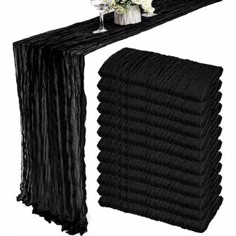 2-6条装 35x120英寸 波西米亚风纱布桌旗 乡村风长款桌旗 浪漫桌旗 适用于婚礼、新娘送礼会、生日派对餐桌装饰（黑色）