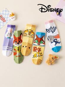Disney 5双装儿童袜子，疯狂动物城朱迪·霍普斯卡通中筒袜，韩版卡通男童春夏透气幼儿/学生短袜，适合日常穿着，礼品袜 - 彩色 - 查看 4