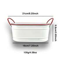 白色和红色椭圆形铁艺花盆，配有双提手和条纹装饰。椭圆形盆身搭配条纹纹理，双提手设计方便移动，整体风格简约而不失复古趣味。适合种植多肉植物、小型盆栽，兼具美观与实用性。 - 白色 - 查看 5