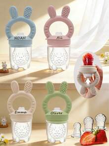 Customized Silicone Fruit & Vegetable Teether, Rabbit Design, Squeezable Teeth Section, Unique Gift For Infants And Toddlers - Multicolor - View 1