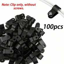 100pcs R-Type Cable Management Clips, Adjustable Wire Fasteners, Household & Commercial Use Anti- Cable Organizers, Sturdy, Keeps Desk & Wall Cables Tidy - Black - View 7