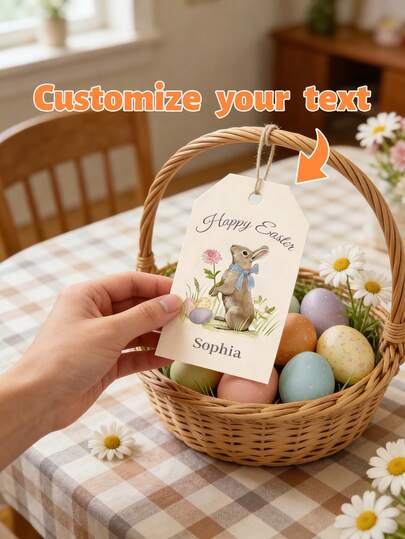 9/18/36pc ﻿Custom Easter Bunny Easter Egg Gift Labels - Customizable Text Patterns, Suitable For Spring Egg Parties, Baby Parties, Easter Basket Stickers - Hemp Rope Hanging Design, Paper Labels Suitable For Gift Packaging, Easter Gifts, Personalized Gifts