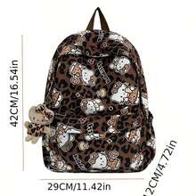 Sanrio 三丽鸥Hello Kitty豹纹双肩包，大容量美观旅行背包，Y2K棕白图案双肩包带挂饰，耐用轻便大学书包 - 彩色 - 查看 5