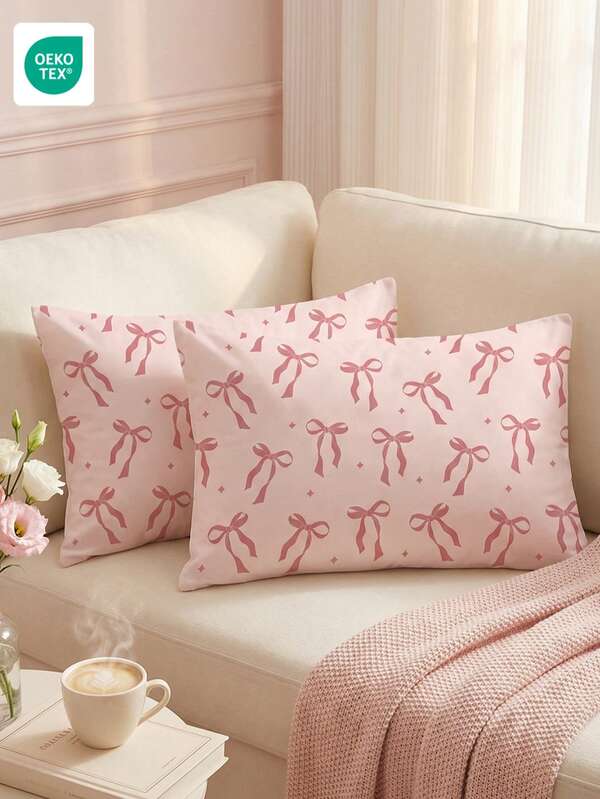 1/2pcs Lightweight Breathable Pillowcase, No Filling, Soft Pillowcase With Envelope Closure, No Wrinkles, Cute Satin Ribbon Pillowcase, Better Hair & Skin Sleep, Suitable For Bedroom, Bedding, Ultra Soft & Breathable, Soft Pillowcase For Sleep, Machine Washable, Suitable For Living Room And Home Use, Bedroom Decor, Room Decor, OEKO-TEX Certified