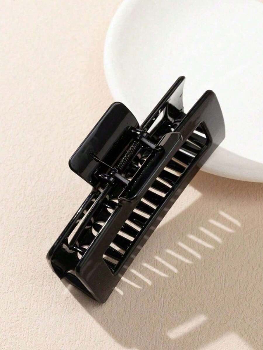 1pc Minimalist Glossy Black Square Hair Claw, Elegant Large Square Hair Clip Accessory Elegant Claw Clip Causal Hair Clutch - Black - View 1