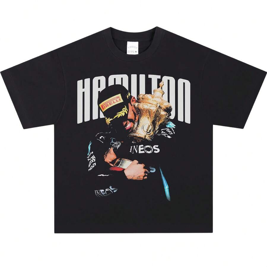 1PC Lewiis Hamilton Champion Trophy Vintage 90s Retro Graphic Men's Tshirt - Đen 9 - Xem 1