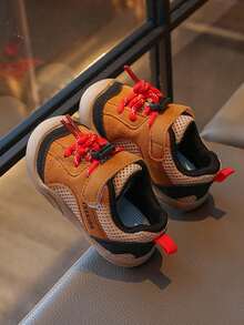 2026 1 Pair New Style Toddler Boys/Girls Flat Shoes, Closed Toe, Contrast Color Upper, & Lace Dual Design, Easy To Wear, Soft & Non-Slip Sole, Suitable For Toddling, Park, Parent-Child Activities - Camel - View 5