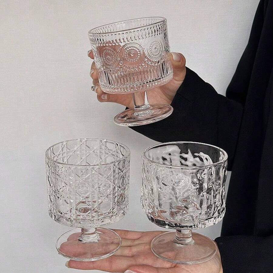 Elegant Stemware, Variety Of Patterned Stemmed Glasses, Cocktail Glasses, Champagne Flutes, Whiskey Glasses, Suitable For Parties, Gatherings, Glass Containers