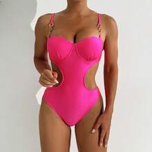 RWX VEST One Piece Swimsuit With Chain Detail On Straps And Firm Cup – Elegance And Total Support XX279 - Màu Hồng Tươi - Xem 3