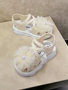 Children Pearl Heart Sandals, Girls Korean Style Fashion Soft Bottom Sandals - White - View 5