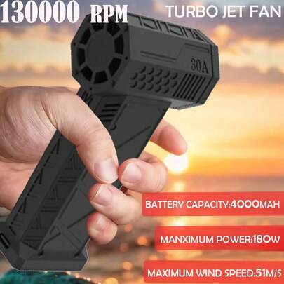 130,000 RPM Super Fan, Turbine Powered - Black Portable Handheld High-Velocity Fan, Rechargeable Electric Wireless Air Duster For Outdoor Lighting, Car Cleaning, Home Cleaning, Equipment Cleaning, Rapid Cooling