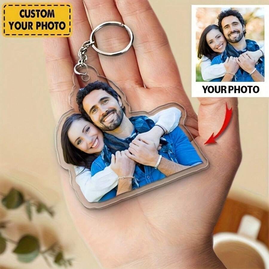 Personalized Photo Keychain, Dog Dad Gift, Customized Acrylic Ornament, Dog Keychain, Pet Photo, Logo Printed Keychain, Family Photo Keychain - Multicolor - View 1