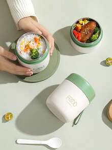 1pc Stainless Steel Breakfast Cup With Spoon, Transparent Lid, Portable, Mini Lunch Box, Suitable For Office Workers, Students, Outdoor - Multicolor - View 6