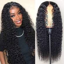 Natural Black Deep Curly 13x4 Transparent Lace Front Wig Short Bob Curly Hair 180% Density Heat Resistant Synthetic Mixed Human Blended Hair Wig With Baby Hair For Women 12Inch-34Inch Pre Plucked Hairline Invisible Knots - Natural & Black - View 7