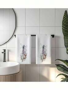 2pcs Watercolor Dragonfly Kitchen Towel And Dishcloth Set, Insect Decor Kitchen Towel, Floral Hand Towel, Wild Flower Dish Cloth, Suitable For Bathroom And Kitchen - White - View 10