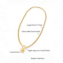 1pc Simple Gold Color Round Hollow Initial Pendant Toggle Clasps Stainless Steel Chain Necklaces For Women - Golden Yellow Round - View 2