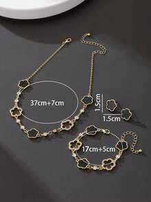 1 Set Luxury Romantic Delicate Sparkling Clover Pendant Necklace, Bracelet, And Earrings Jewelry Set For Women - Black - View 6