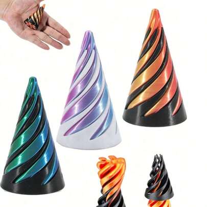 1个多尺寸可翻转螺旋锥形3D打印减压，螺旋结构桌面装饰，圣诞节、情人节、万圣节、生日派对、青少年适用，3D，礼物。超过14年的历史，陀螺仪，滑块，