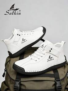 Salkin Nuevas botas hechas a mano para hombres con banda elástica y diseño de cuello de tobillo conveniente. Zapatos deportivos de diseñador, zapatos casuales para exteriores con sensación de alta gama asequible, adecuados para el transporte diario, zapatos antideslizante y resistentes al desgaste, suaves y cómodos, transpirables, para primavera/otoño, tallas grandes. Por favor, pida un tamaño talla grande grande, ya que son pequeños.