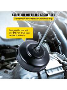 Oil Filter Socket Set 14 Pcs Oil Filter Wrench Set Sturdy Steel Oil Filter Socket 38 Oil Filter Socket Low Profile Oil Filter Socket Set For Easy Access Oil Filter Wrench Cap Set With Ca - Black - View 2