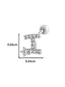Toppiercing 1件铜锆石26个英文字母耳钉，不锈钢杆耳骨穿孔耳环