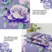 7 Piece Purple Pink Floral Comforter Set Full/Queen/King Size Bed In A Bag,Flowers Printed On Light Comforter Set With Sheets, Soft Microfiber Botanical Bedding Set For Wedding Items,Home Bed Room Decor,Easter Gifts,Mothers Day Gift,All Season - Tím Hồng 1550 - Xem 3