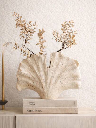 1pc Sandstone Fan-Shaped Vase, Resin Sandstone Material Vase, Suitable For Home Decor And Tabletop Display