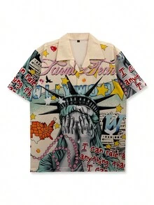 Printed Shirt, Unisex, Beach Shirt, Red, Bohemian Style, Vacation Shirt, Artistic Design, Casual Outings, Young People's Outfit, Leisure Vacation Shirt, Valentine's Day Gift, Short Sleeve, Hawaiian Attire - Multicolor - View 1