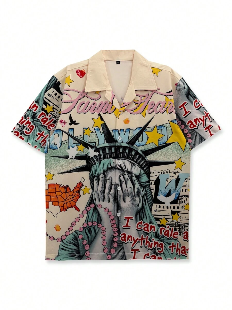 Printed Shirt, Unisex, Beach Shirt, Red, Bohemian Style, Vacation Shirt, Artistic Design, Casual Outings, Young People's Outfit, Leisure Vacation Shirt, Valentine's Day Gift, Short Sleeve, Hawaiian Attire - Multicolor - View 1