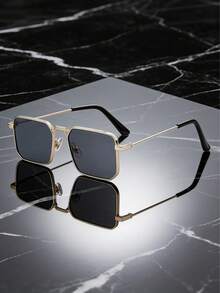 1 Pair Men's Metal Frame Square Fashion Glasses And 1 Pair Women's Casual Fashion Glasses, Suitable For Everyday Wear - Grey - View 2