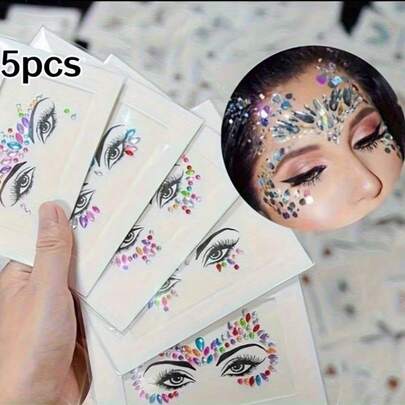 5pcs/10pcs Mermaid & Crystal Pattern Face Jewel Stickers - Shiny Temporary Rhinestone Stickers, (Random Colors & Shapes), Suitable For Celebrations & Parties, Variety Of Colors & Shapes, Party Decorations | Shiny Stickers | Face Decorations, Party Accessories, Masquerade Decorations, Party Decor, Waterproof & Sweatproof, Durable, No Sticky Residue, For Skin, Reusable