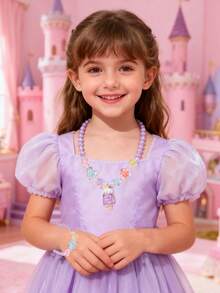 Set de 2 piezas de collar con colgante de unicornio y pulsera con cuentas, diseño lindo para niñas, adecuado para fiestas, regalos de cumpleaños y uso diario - Multicolor - Ver 2