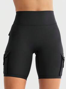 YEOREO CoreFlex Women Workout Biker Shorts With Cargo Pockets Hidden Scrunch High Waisted 8" Inseam Gym Shorts Summer Shorts For Women Black Shorts - 黑色 - 查看 4