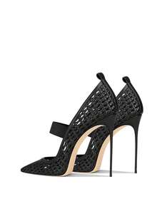 Giày cao gót lưới khoét rỗng kiểu Âu & Mỹ, hàng mới về, màu vàng nhạt quyến rũ, mũi nhọn đa năng, phù hợp với váy đầm. - màu đen - Xem 6
