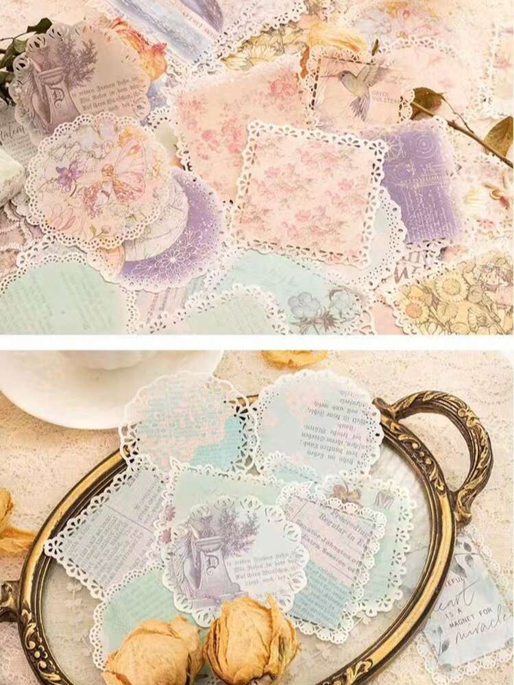 Papper med vintageblommönster, dekorativt papper med ihålig spetskant, söta kreativa brevpapper för DIY-scrapbooking, bullet journaling, anteckningsböcker, hantverk, skolstart, vinter, Thanksgiving, jul, saudisk nationaldag, födelsedag, helgdag, nyår, alla hjärtans dag-presenter till pojkvän/flickvän, vuxna - Multifärgad - Visa 4