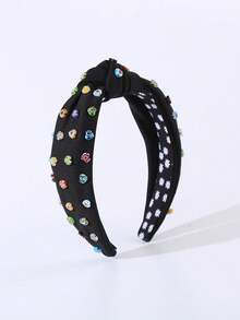 1条纯色布艺打结宽檐发箍，韩式风格，手工爱心糖果装饰，甜美可爱，百搭时尚配饰 - 黑色 - 查看 1