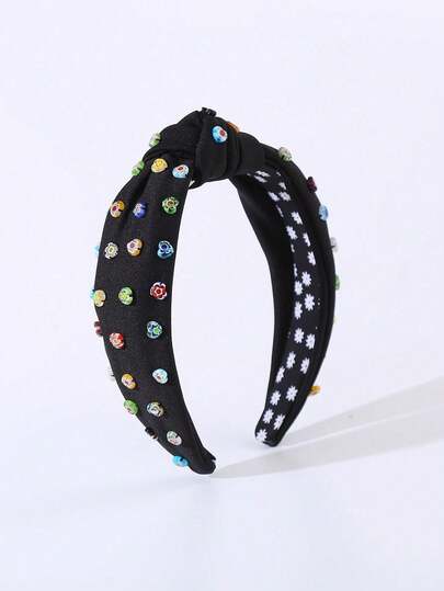 1pc Solid Color Fabric Knotted Wide-Brimmed Headband, Korean Style, Handmade Heart & Candy Decor, Sweet & Cute, Versatile Fashion Accessory