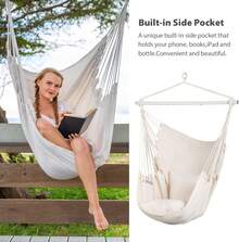 Hamaca Silla Colgante Blanca 100x130cm Con Soporte Metálico - Blanco - Ver 4