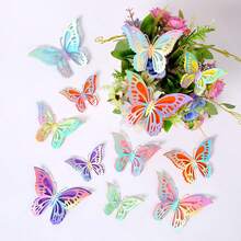 36片3D蝴蝶墙贴，3种尺寸，蝴蝶装饰，适用于派对、礼物、花束、蛋糕装饰、插花、房间装饰（粉色，H型胶随机） - 粉色 - 查看 10