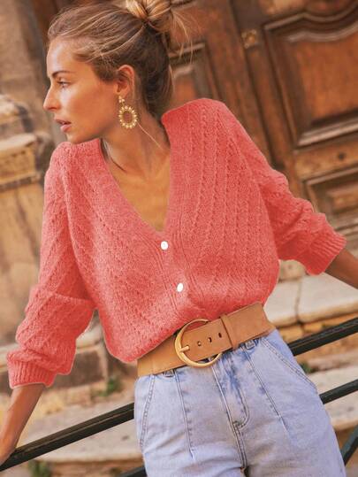 New Solid Color Cardigan Long Sleeve Knit Sweater Jacket, Autumn/Winter