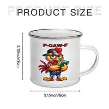 1个趣味公鸡和“F-CAW-F”图案马克杯 - 12.5盎司不锈钢杯，公鸡设计，咖啡杯，适合教师、文学爱好者、毕业典礼、万圣节等场合 - 白色 - 查看 4