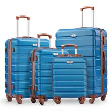 4 Piece Luggage Set 16/20/24/28 Inch Hardside Lightweight Suitcase With Spinner Wheels (Purple) - Màu da nâu xanh da trời - Xem 1