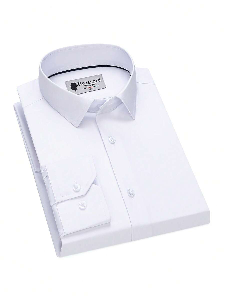 Men's Business Dress Shirts, 38% Bamboo Fiber, 62% Polyamide, Long-Sleeved, No-Iron, With A Slim Fit. Bamboo Fiber: Offers Good Moisture Absorption And Breathability, Is Comfortable To Wear And Naturally Antibacterial. It Is Wear-Resistant And Firm, Making The Shirt Less Prone To Deformation. - 白色 - 查看 1