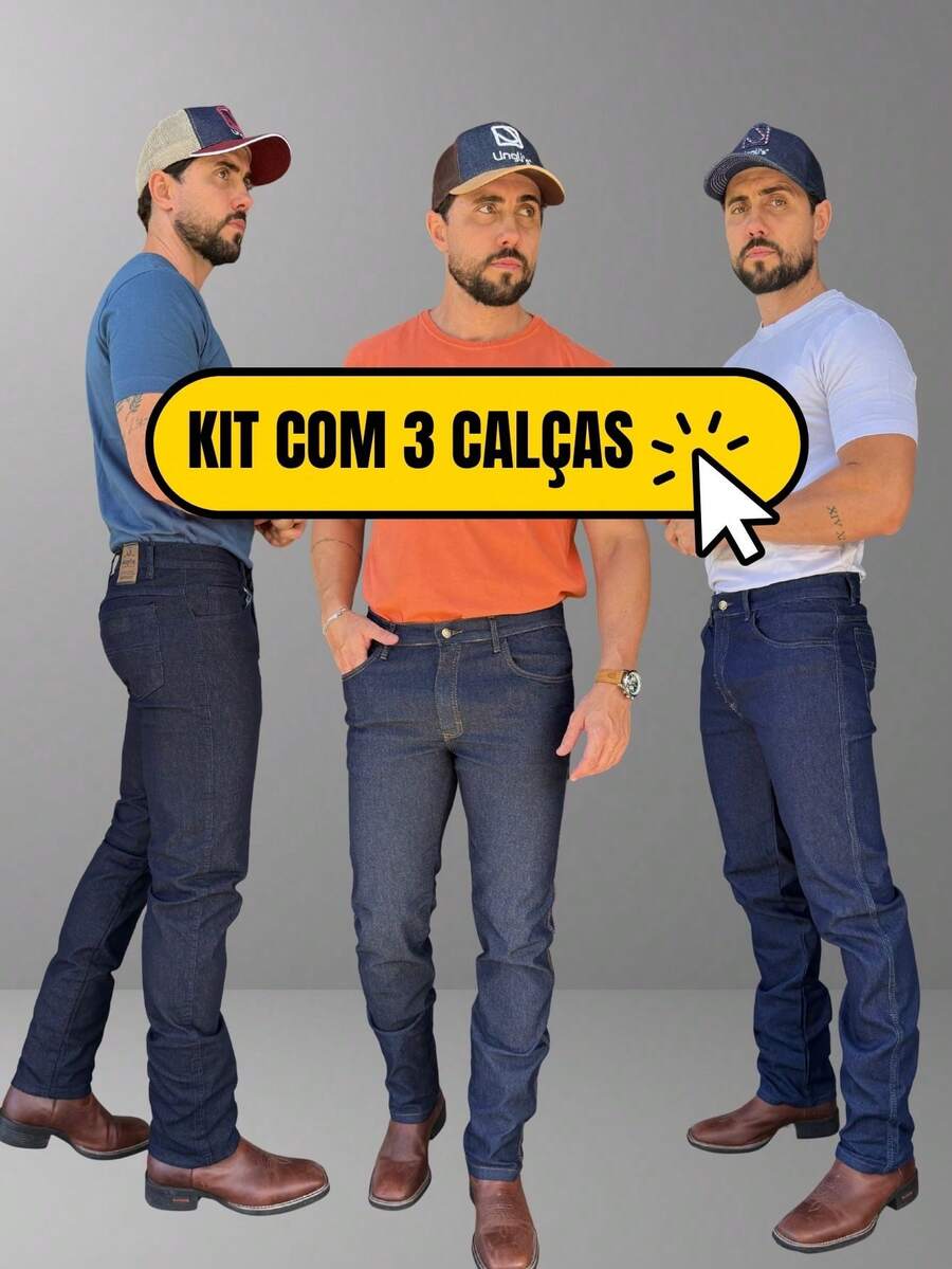 Kit 3 calças básicas com elastano, Conforto para Dia a Dia e Trabalho, 36 AO 54 Unglis jeans