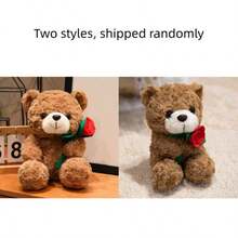 1个可爱卡通情人节玫瑰花束泰迪熊毛绒玩具，柔软填充泰迪熊，带爱心，适合作为婚礼/求婚/送给女友/闺蜜的情人节礼物 - 彩色 - 查看 20