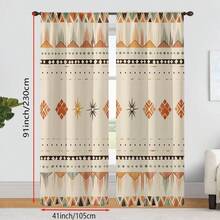 2pcs Geometric Art Printed Semi-Sheer Curtains, Easy Hanging Rod Pocket Design, Suitable For Living Room/Bedroom/Office - Multicolor - View 12