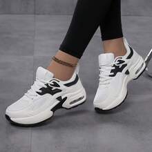 女士休闲系带缓震跑鞋，轻便舒适，减震透气，适合校园等多种场合，可个性化定制，四季皆宜 - 白黑 - 查看 6