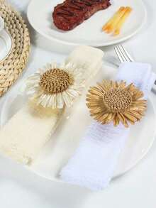 2-12个手工人造雏菊餐巾环，编织餐巾架，适用于餐桌、婚礼、家庭聚会（向日葵） - 彩色 - 查看 6