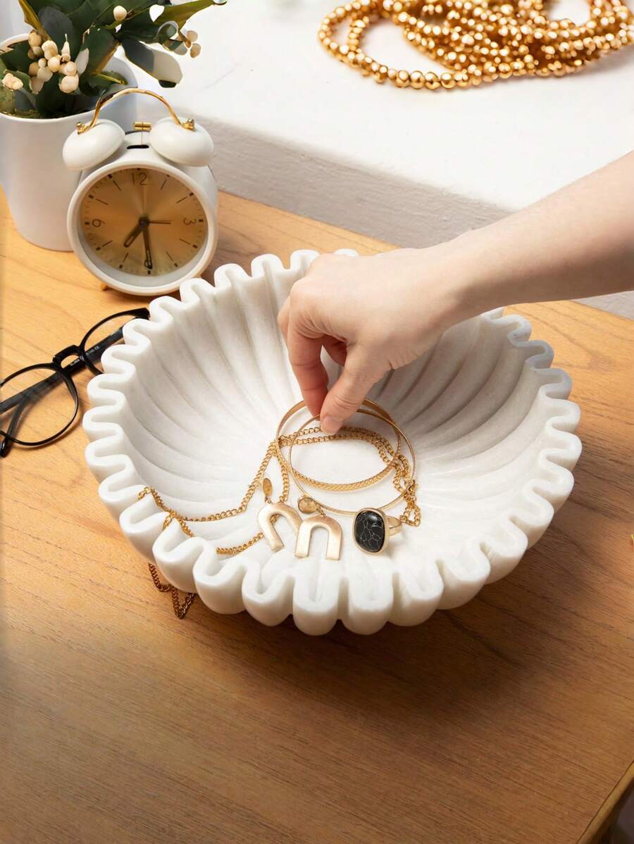 Tazón decorativo grande, tazón decorativo blanco, decoración del hogar - Tazón plisado - Tazón ondulado - Tazón con escamas - Tazón de llaves de moda, adecuado para la mesa de entrada - Multicolor - Ver 1